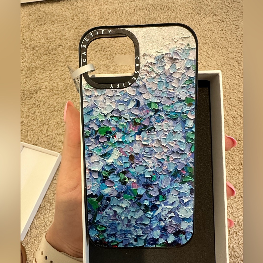 Casetify Clear Black iPhone 14 Impact Case - Nantucket Blue Hydrangeas